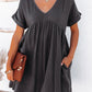 Gray Roll Up Short Sleeve V Neck Babydoll Mini Dress
