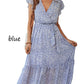 Ruffled V-Neck Neck Waist Floral Dress