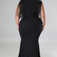 Black Plus Size Surplice V Neck Fringe Formal Maxi Dress