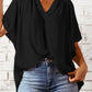Split Neck Pleated Loose Top