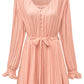 Pleated Ruffled Tie Waist Buttons V Neck Romper