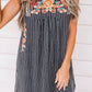 Blue Embroidered Striped Print Sleeveless Mini Dress