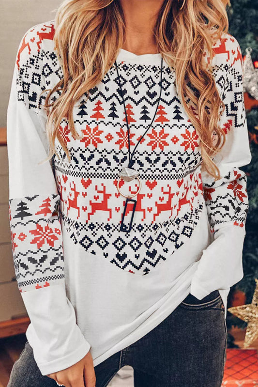 Multicolor Christmas Graphic Print Long Sleeve Top