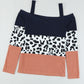 Leopard Color Block Cold Shoulder Blouse