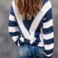 Striped Colorblock V Neck Knitted Sweater