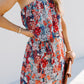 Red Floral Print Tiered Ruffled Bandeau Mini Dress