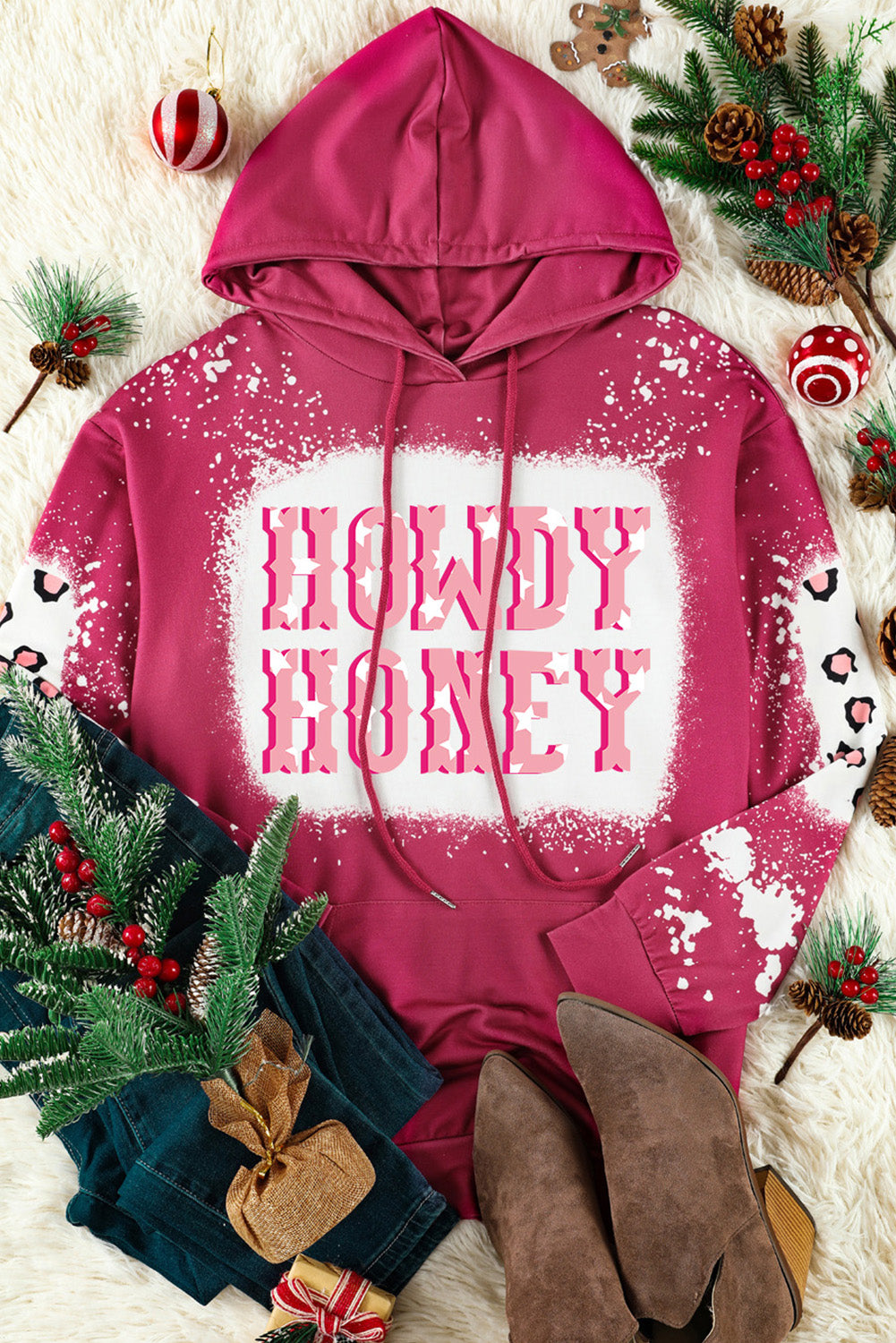 Rose Bleached Leopard HOWDY HONEY Pocketed Hoodie