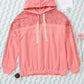 Pink Floral Pattern Splice Drawstring Hoodie