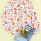 Orange Split V Neck Floral Print Dolman Blouse