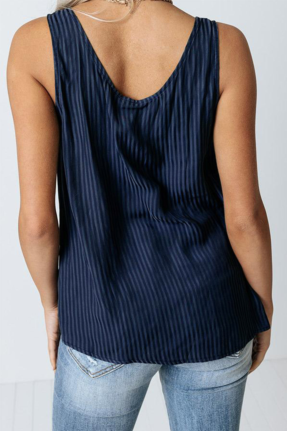 Striped Print Buttons Tank Top