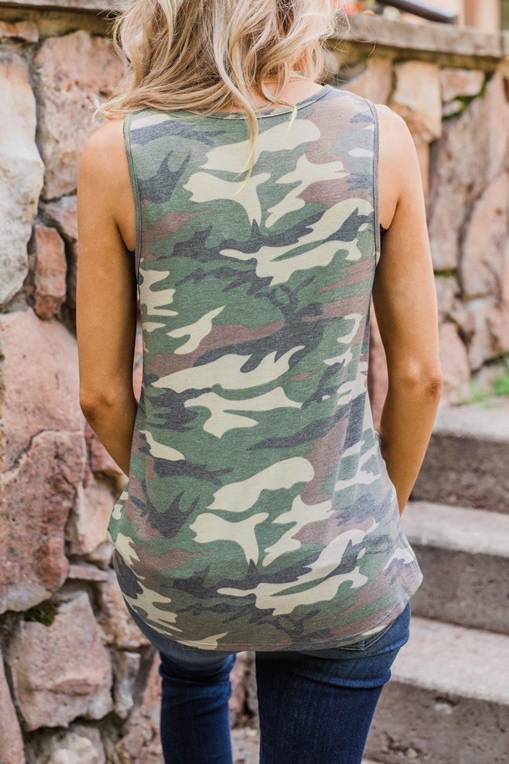 Camo Print Twist Hemline Tank Top