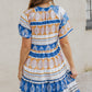 Accent Color Block Bohemian Print Short Sleeve Mini Dress