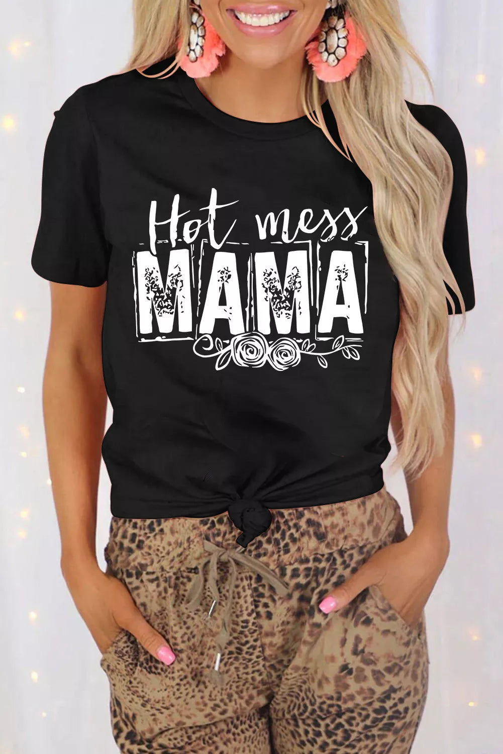 MAMA Hot Mess Graphic Print Short Sleeve T Shirt