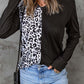 Black Leopard Color Block Cut Out Long Sleeve Top