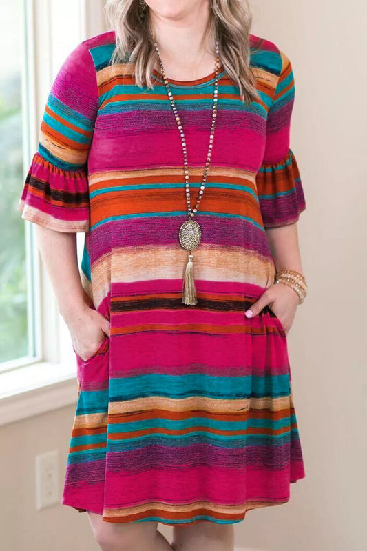 Multicolor Ruffled Sleeves Serape Print Plus Size Dress