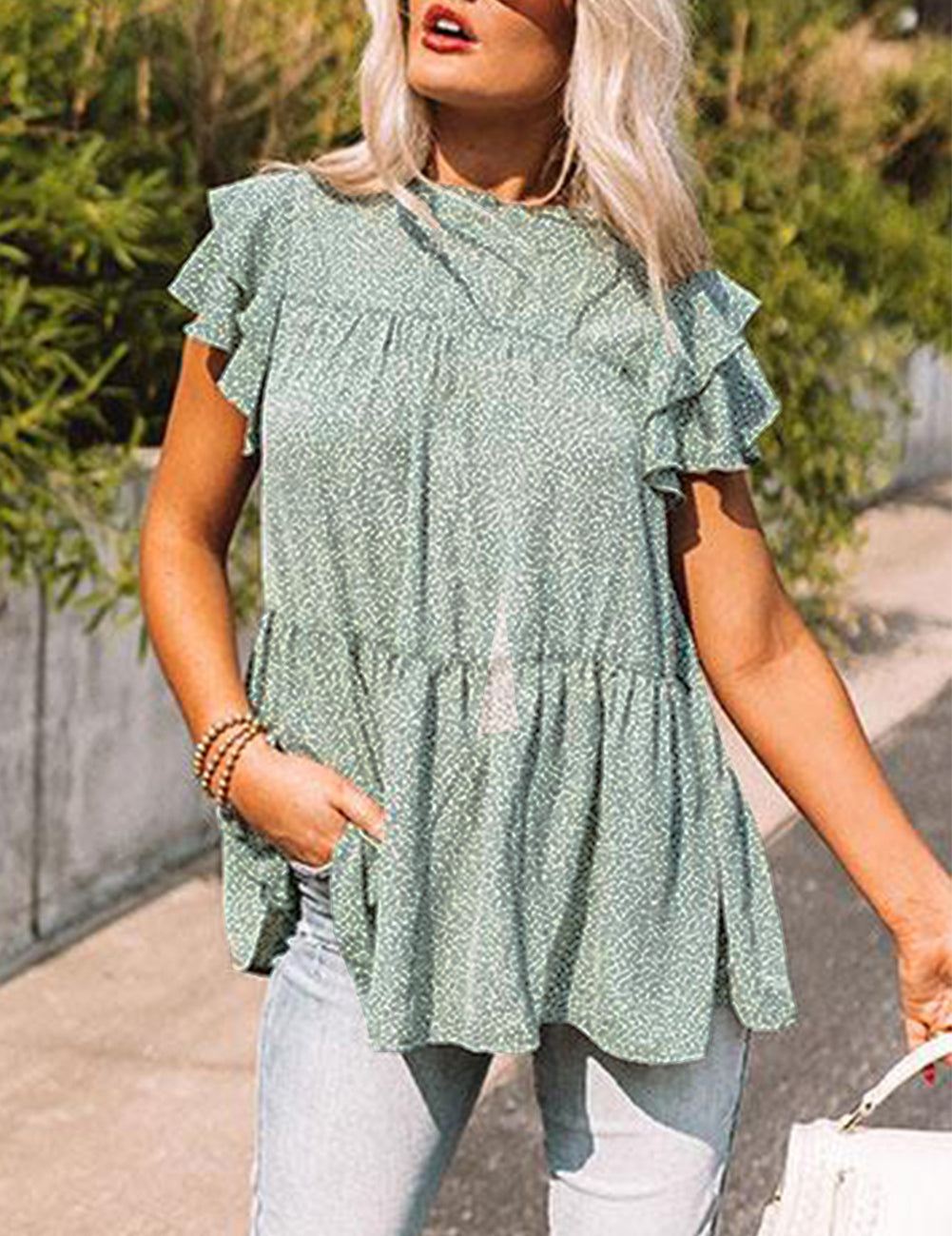 Green Cheetah Spotted Ruffle Top