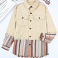 Button Up Pockets Striped Color Block Corduroy Jacket