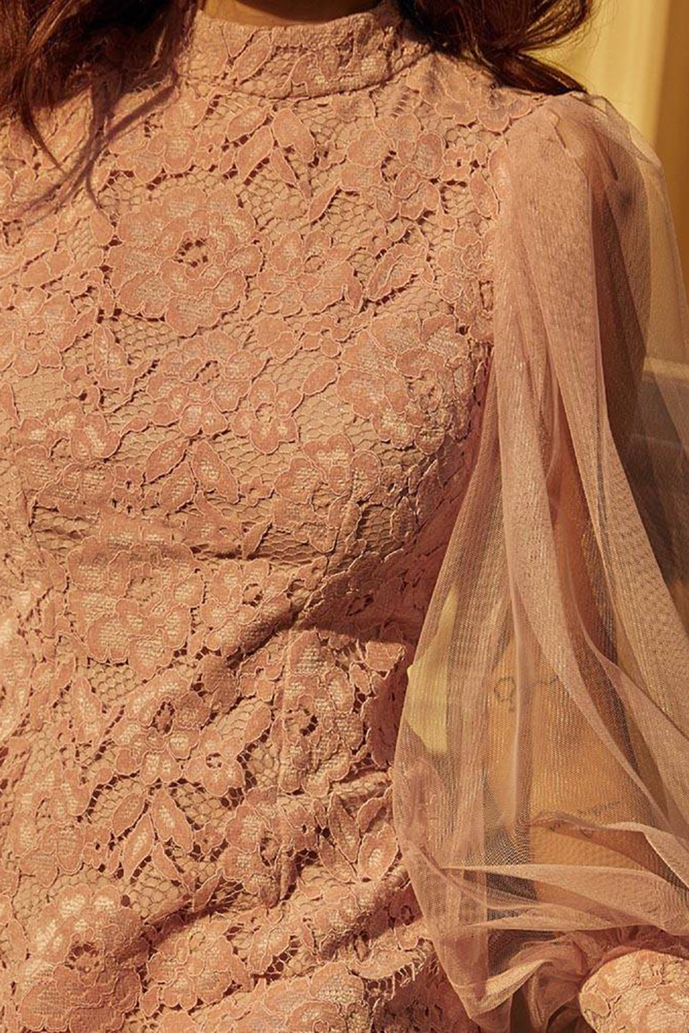 Floral Lace Crochet Sheer Puff Sleeve Mini Dress