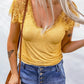 Yellow Lace Crochet Short Sleeve U Neck T Shirt