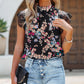 Dainty Floral Print Lace Sleeve Blouse