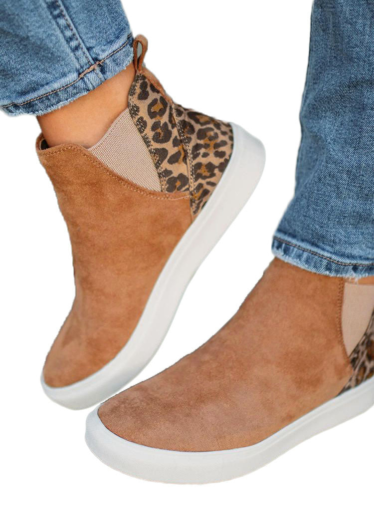 Brown Leopard Color Block Faux Suede Slip On Shoes