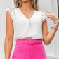 White Layered Laser Cut Flutter Shoulder V Neck Top