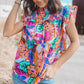 Multicolor Floral Print Flutter Sleeves Smocked Neck Blouse