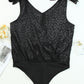 Black Satin Leopard Print Tie Shoulder V Neck Bodysuit