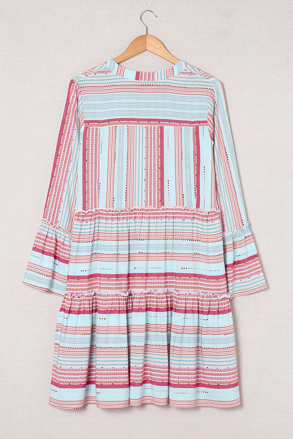 Boho Printed Tiered Bell Sleeve Babydoll Dress