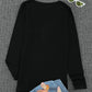 Black Scoop Neck Buttoned Front Long Sleeve Knitted Top