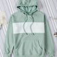 Green Contrast Wide Band Front Drawstring Hoodie