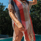 Striped Tassel Crochet V Neck Beach Cover Up