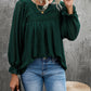 Green Swiss Dot Hollow Out Ruffle Sleeve Blouse
