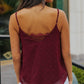 Red Eyelash Lace Trim Textured Cami Top