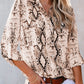 Brown Wild Snake Print Shirt with Pockets