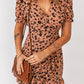 Brown Wrap V Neck Floral Dress with Ruffles