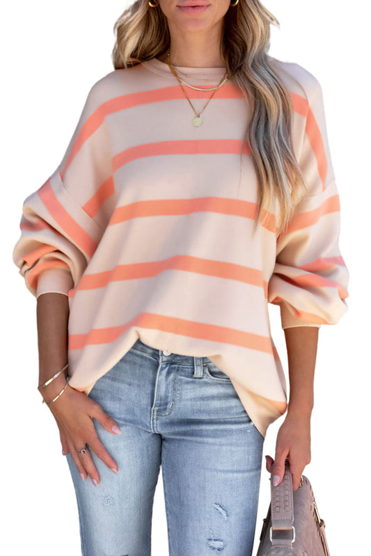 Striped Drop Shoulder Pullover Sweatshirt