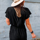 Black V Neck Wrap Short Sleeve Romper