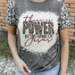 Gray POWER Slogan Leopard Bleached Print Short Sleeve T Shirt