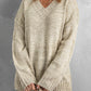 Khaki V neck Drop Shoulder Knitted Sweater
