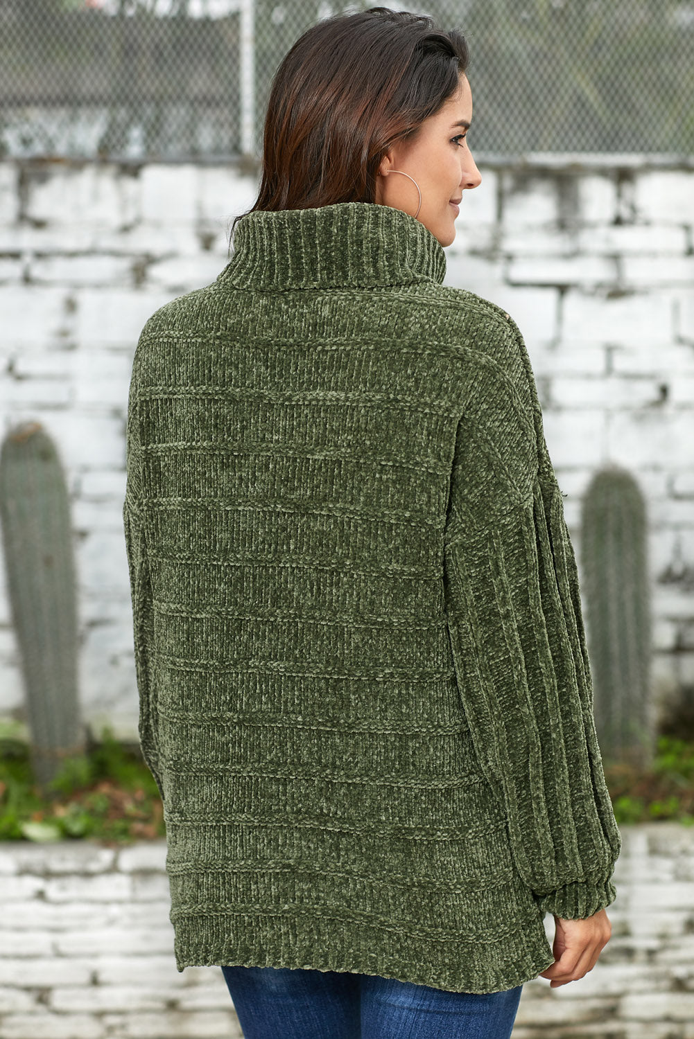 Army Green Soft Velvet Knit Sweater Jumper