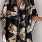 Geometric Print Button Drawstring Batwing Sleeve Dress