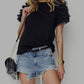 Black Mesh Ruffled Short Sleeve T Shirt