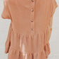 Nude Waffle Knit Ruffle Tiered Short Sleeve Blouse