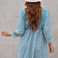 Blue V Neck 3/4 Sleeve Bohemian Vintage Print Mini Dress