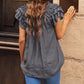 Tiered Ruffled Drawstring V Neck Top