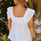 White Puckered Texturing Ruffled Cap Sleeves Babydoll Top