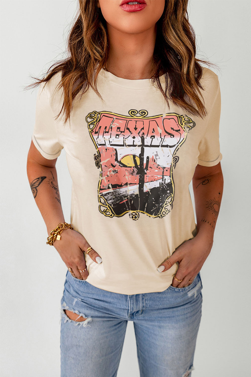 TEXAS Graphic Print Crew Neck Graphic T Shirt