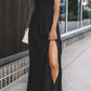 Black Spaghetti Straps Ribbed Lace up Back Maxi Dress