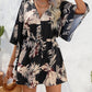 Geometric Print Button Drawstring Batwing Sleeve Dress